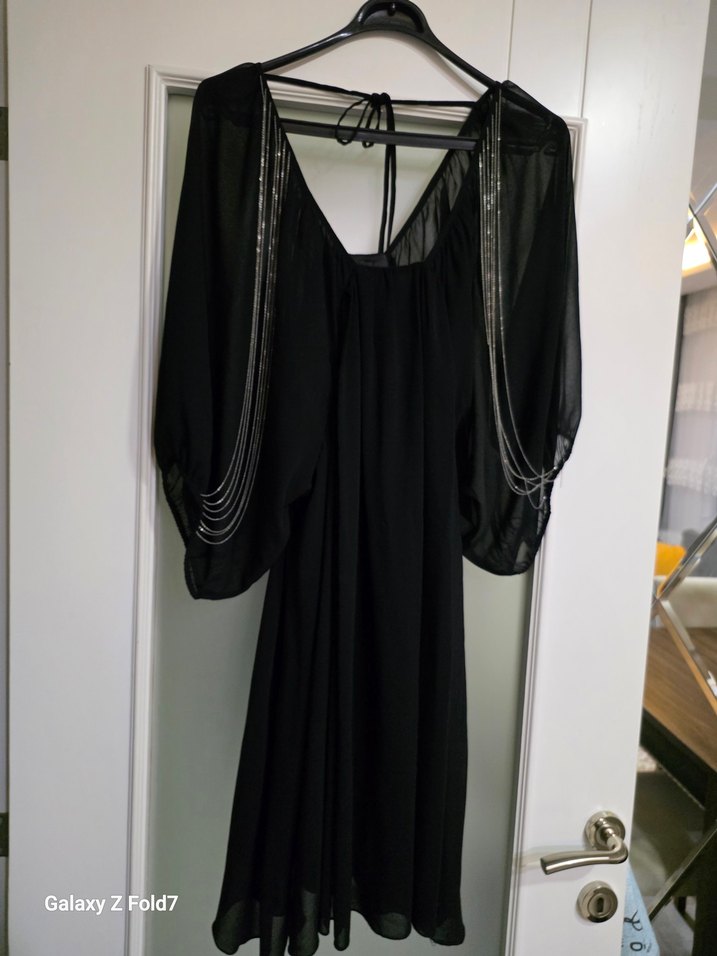 Twist 38 Beden Gece  Siyah Gotik Drapeli Abiye Elbise - Görsel 2