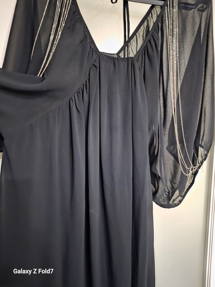 Twist 38 Beden Gece  Siyah Gotik Drapeli Abiye Elbise - Görsel 4