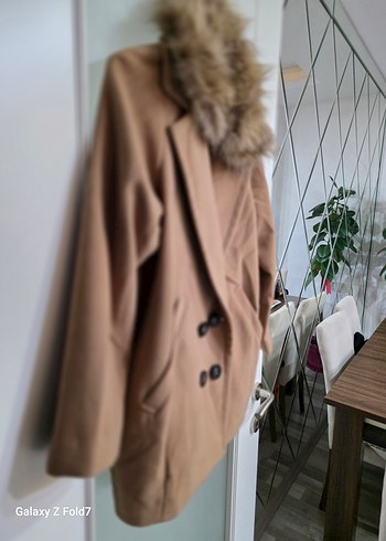 Kürklü Bej Midi Kadın Kaban 38 Beden - Görsel 2