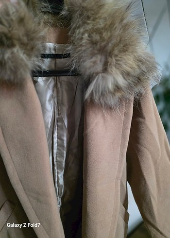 Kürklü Bej Midi Kadın Kaban 38 Beden - Görsel 6