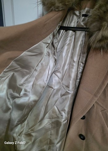 Kürklü Bej Midi Kadın Kaban 38 Beden - Görsel 3