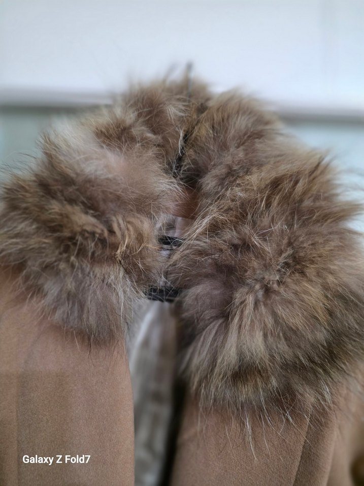 Kürklü Bej Midi Kadın Kaban 38 Beden - Görsel 4