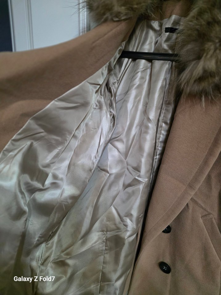 Kürklü Bej Midi Kadın Kaban 38 Beden - Görsel 3