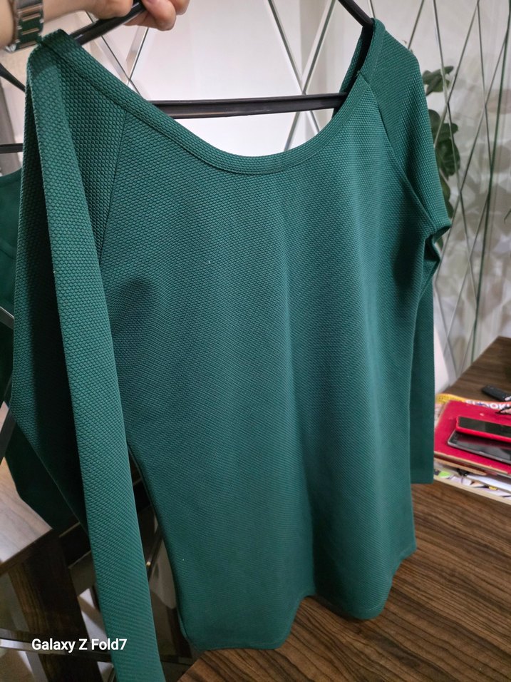 Kadın Yeşil Basic Uzun Kollu Bluz - Görsel 3