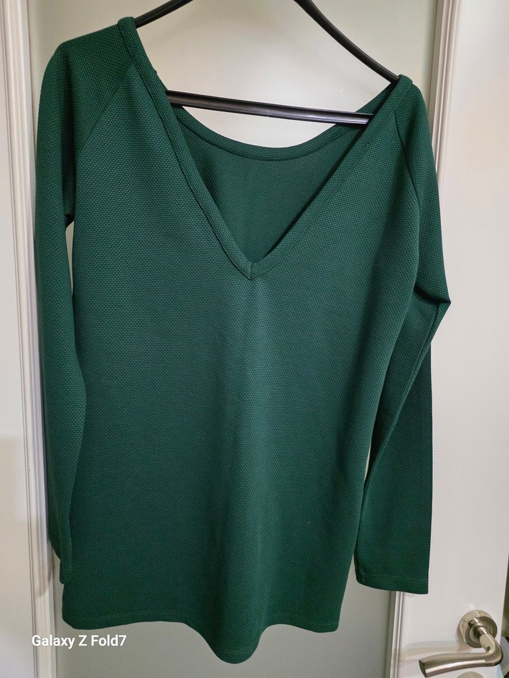 Kadın Yeşil Basic Uzun Kollu Bluz - Görsel 2