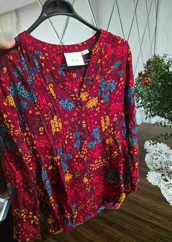 Maeve XS Kırmızı Bağlamalı Bohem Kadın Gömlek - Görsel 5