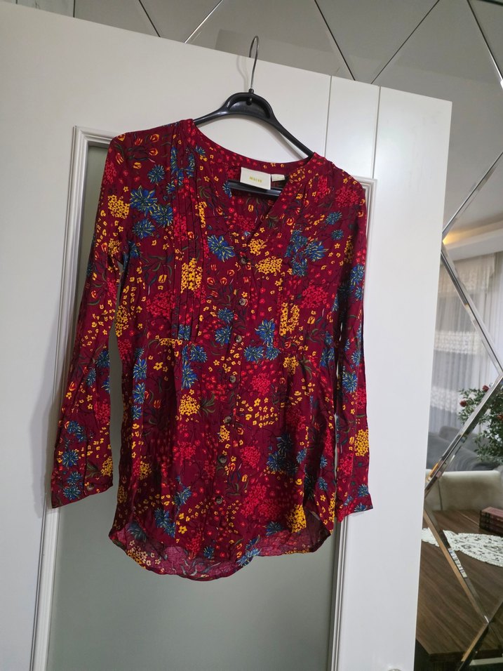 Maeve XS Kırmızı Bağlamalı Bohem Kadın Gömlek - Görsel 2