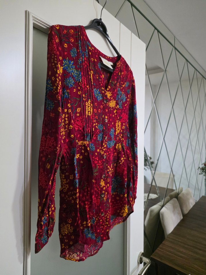 Maeve XS Kırmızı Bağlamalı Bohem Kadın Gömlek - Görsel 4