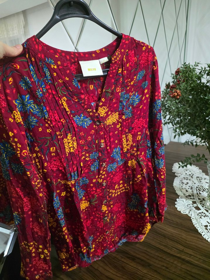 Maeve XS Kırmızı Bağlamalı Bohem Kadın Gömlek - Görsel 5