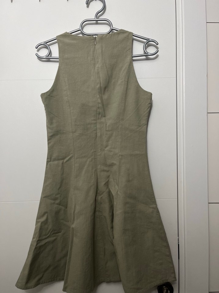 haki keten elbise - Görsel 3