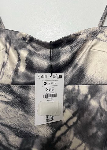 Gri Bağlama Desenli İnce Askılı Midi Elbise - Görsel 2