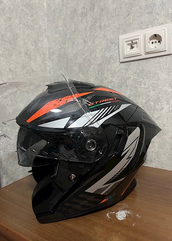 Turuncu Baskılı Biker Motosiklet Kaskı - Görsel 4