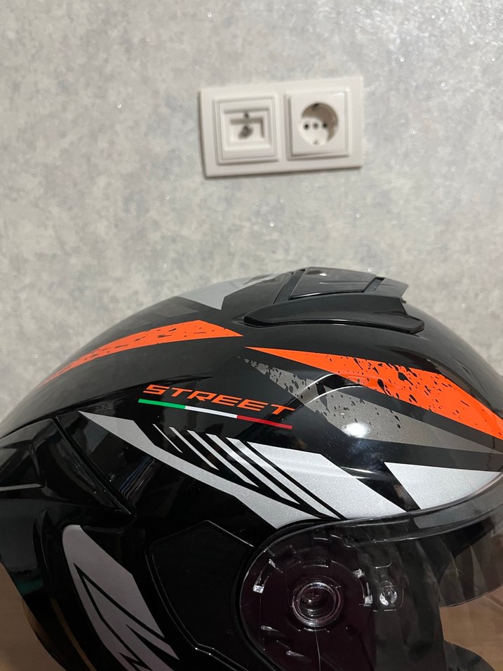 Turuncu Baskılı Biker Motosiklet Kaskı - Görsel 2