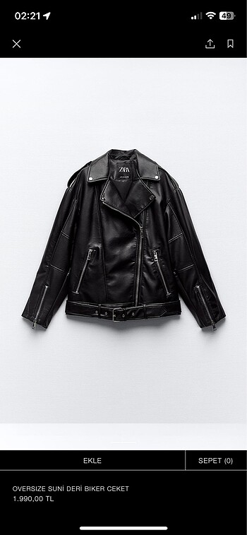 Zara Oversize Suni Deri Biker Ceket