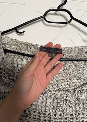 Gri Bohem Uzun Kollu Örgü Kadın Kazak - Görsel 2