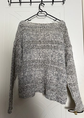 Gri Bohem Uzun Kollu Örgü Kadın Kazak - Görsel 3