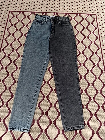 Diğer Kadın antrasit-mavi çift renk mom jean