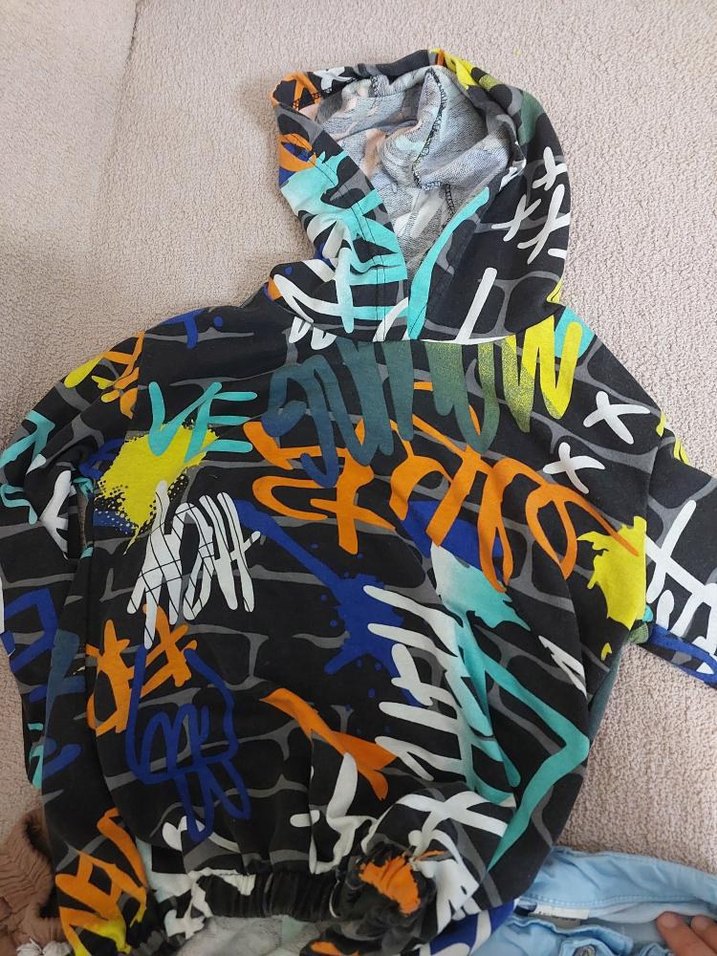 Renkli Baskılı Kapüşonlu Erkek Sweatshirt - Görsel 2