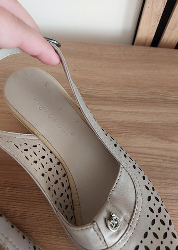 37 Beden camel Renk Bej Desenli Topuklu deri Kadın Sandalet