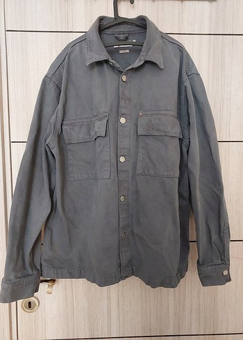 Gri Denim Düğmeli Erkek Gömlek