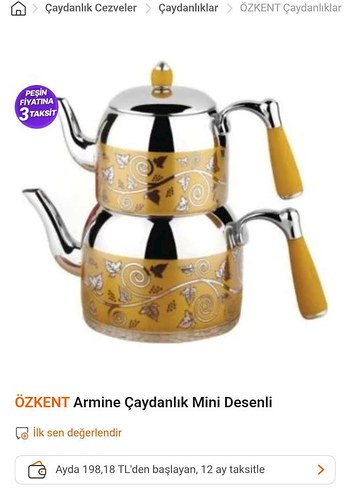 Özkent Armine Mini Desenli Sarı Çaydanlık