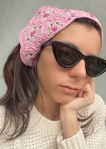 Beden pembe Renk Çiçek Detaylı Pembe Örgü Saç Bandı