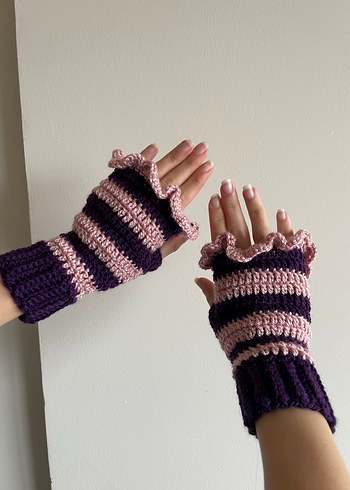 Mor ve Pembe Örgü Parmaksız Pinterest Eldiven - Görsel 3