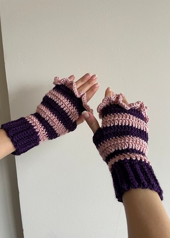 Mor ve Pembe Örgü Parmaksız Pinterest Eldiven - Görsel 2