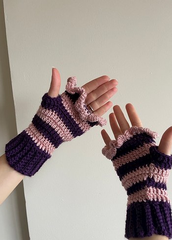 Mor ve Pembe Örgü Parmaksız Pinterest Eldiven - Görsel 4