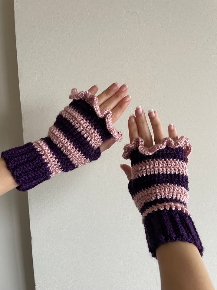 Mor ve Pembe Örgü Parmaksız Pinterest Eldiven - Görsel 3