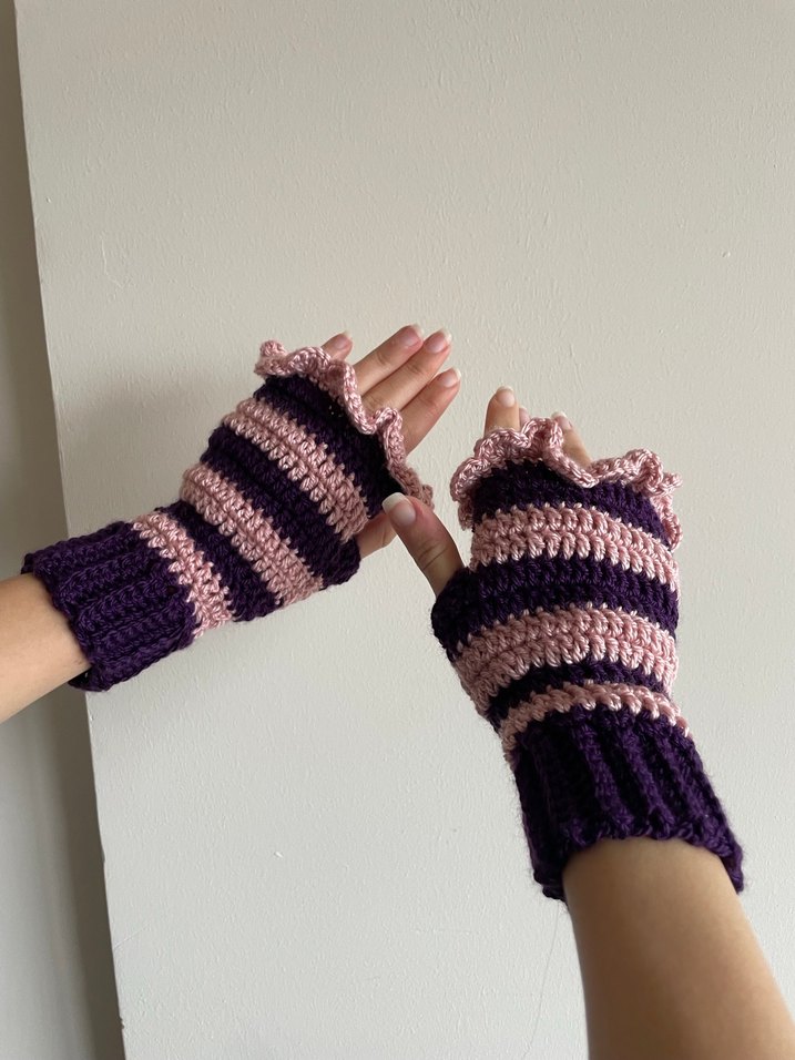 Mor ve Pembe Örgü Parmaksız Pinterest Eldiven - Görsel 2