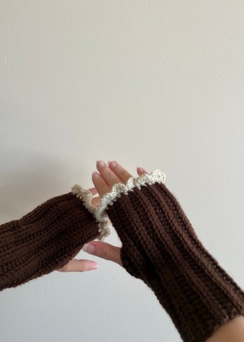Bohem Tarz Kahverengi Örgü Eldiven - Görsel 4