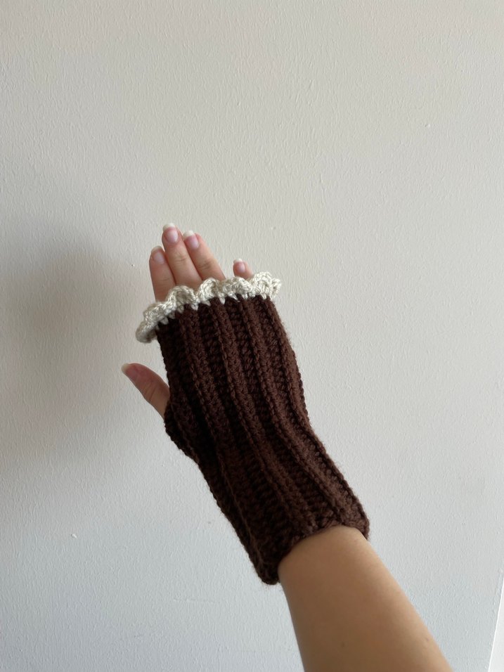 Bohem Tarz Kahverengi Örgü Eldiven - Görsel 5