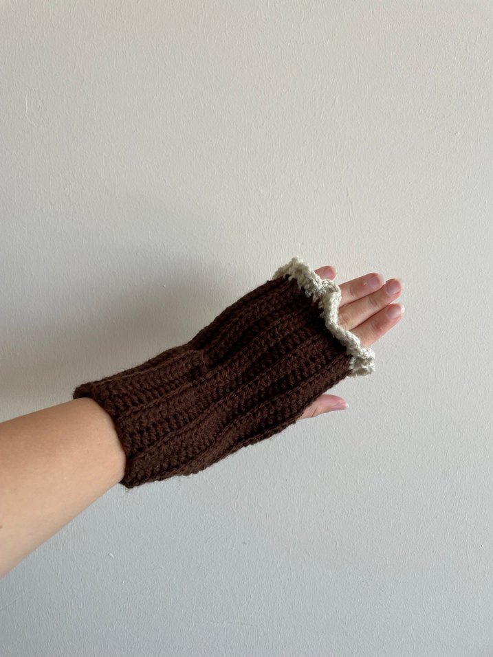 Bohem Tarz Kahverengi Örgü Eldiven - Görsel 2