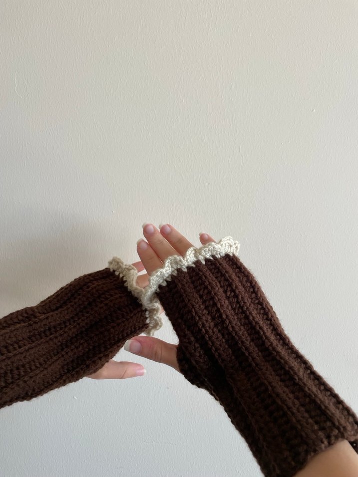 Bohem Tarz Kahverengi Örgü Eldiven - Görsel 4