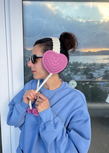 Pembe Örgü Kalpki Kulaklık - Görsel 2