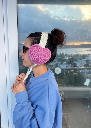 Pembe Örgü Kalpki Kulaklık - Görsel 3