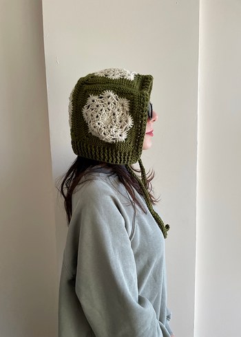 Kar tanesi motifli örgü bonnet bere - Görsel 4