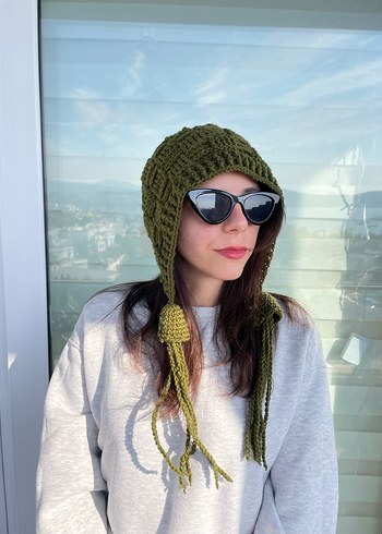Kadın Haki Kore Tarzı Örgü Bere - Görsel 2