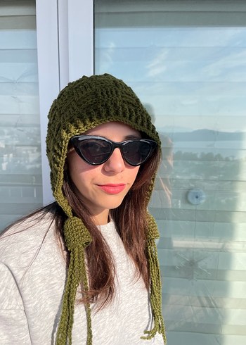 Kadın Haki Kore Tarzı Örgü Bere - Görsel 5