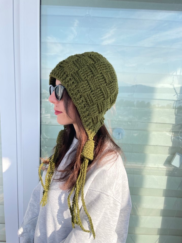 Kadın Haki Kore Tarzı Örgü Bere - Görsel 3