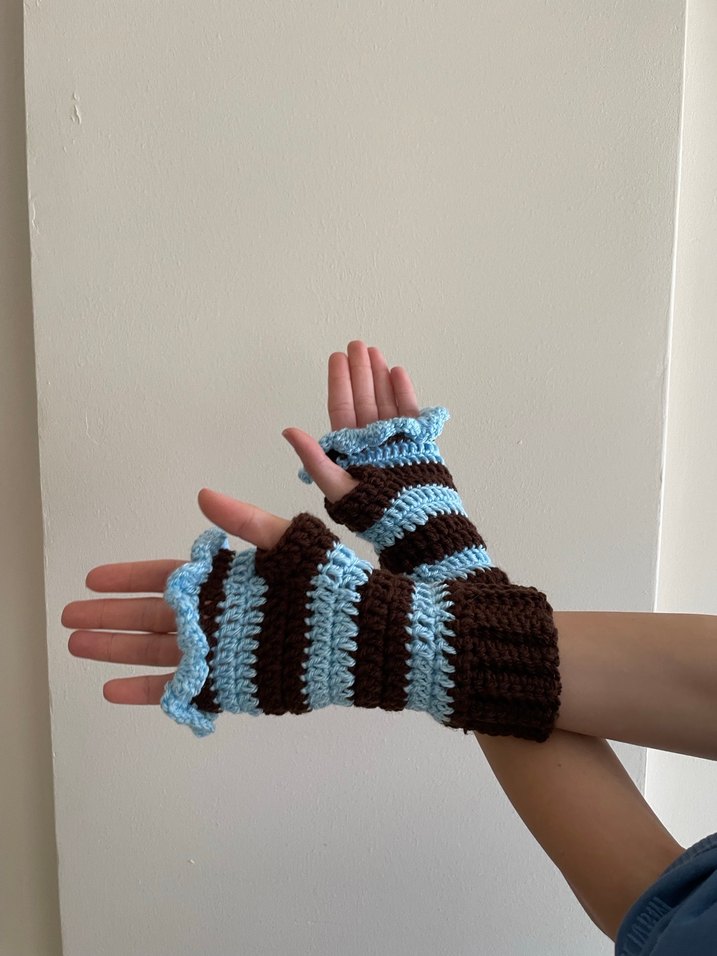 Kadın Mavi kahverengi Örgü Eldiven - Görsel 3