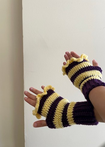 Mor Sarı Örgü Bayan Eldiven - Görsel 3