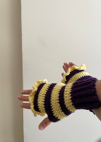 Mor Sarı Örgü Bayan Eldiven - Görsel 2