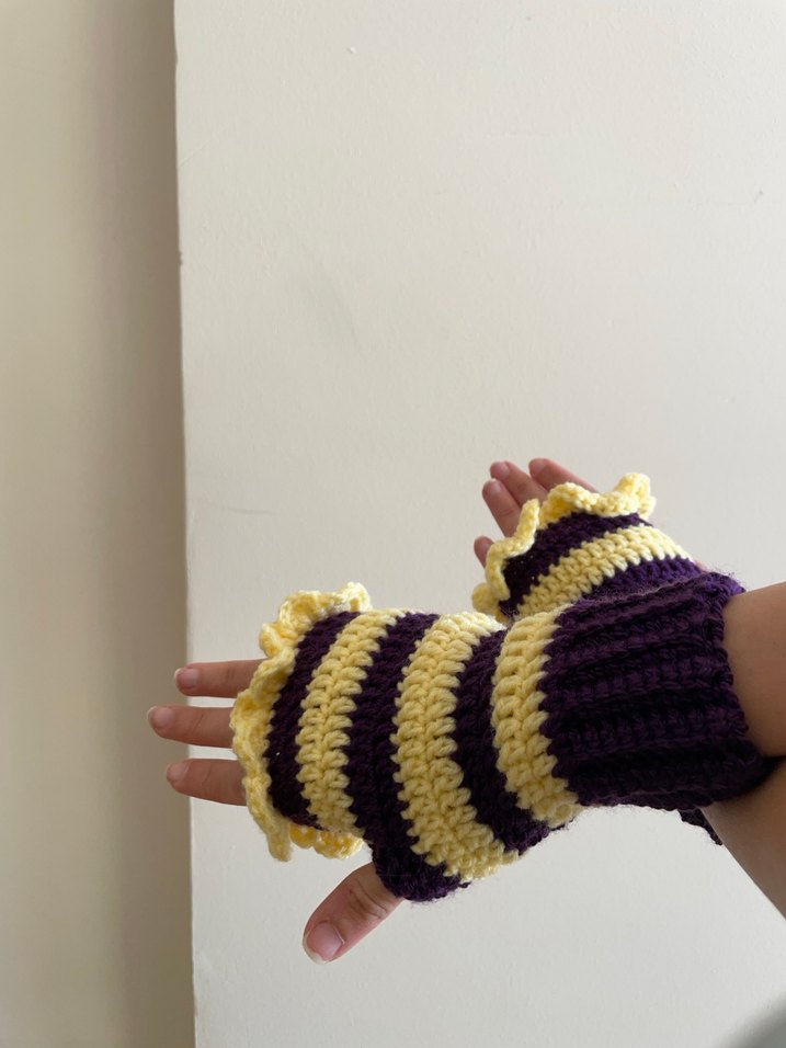 Mor Sarı Örgü Bayan Eldiven - Görsel 2