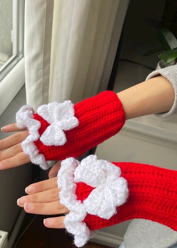 Kırmızı Fırfırlı Örgü Eldiven - Görsel 5