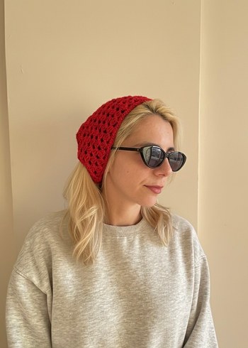 Kırmızı Örgü Bohem Saç Bandı - Görsel 2