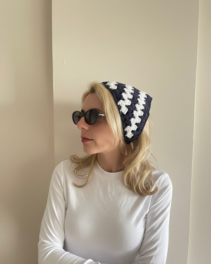 Örgü Beyaz Laciver Saç Bandı - Görsel 2