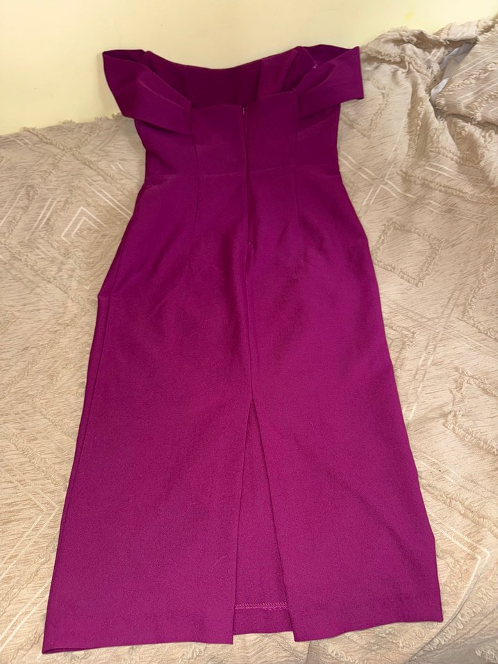 Mor Drapeli Straplez Uzun Abiye Elbise - Görsel 2