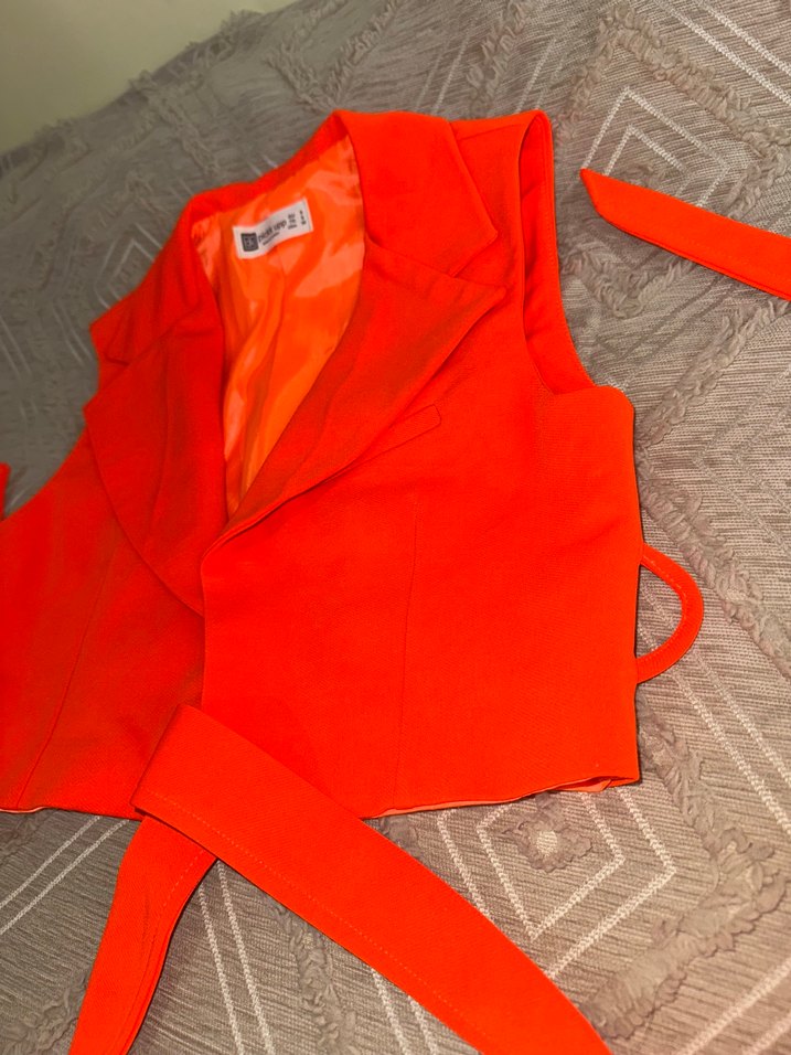 Turuncu Kemerli Kolsuz Mini Yelek - Görsel 2